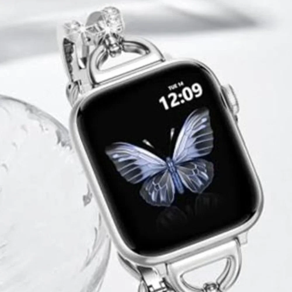 NEW Slim Silver Sparkle Diamond Apple Watch Band - Picture 3 of 5